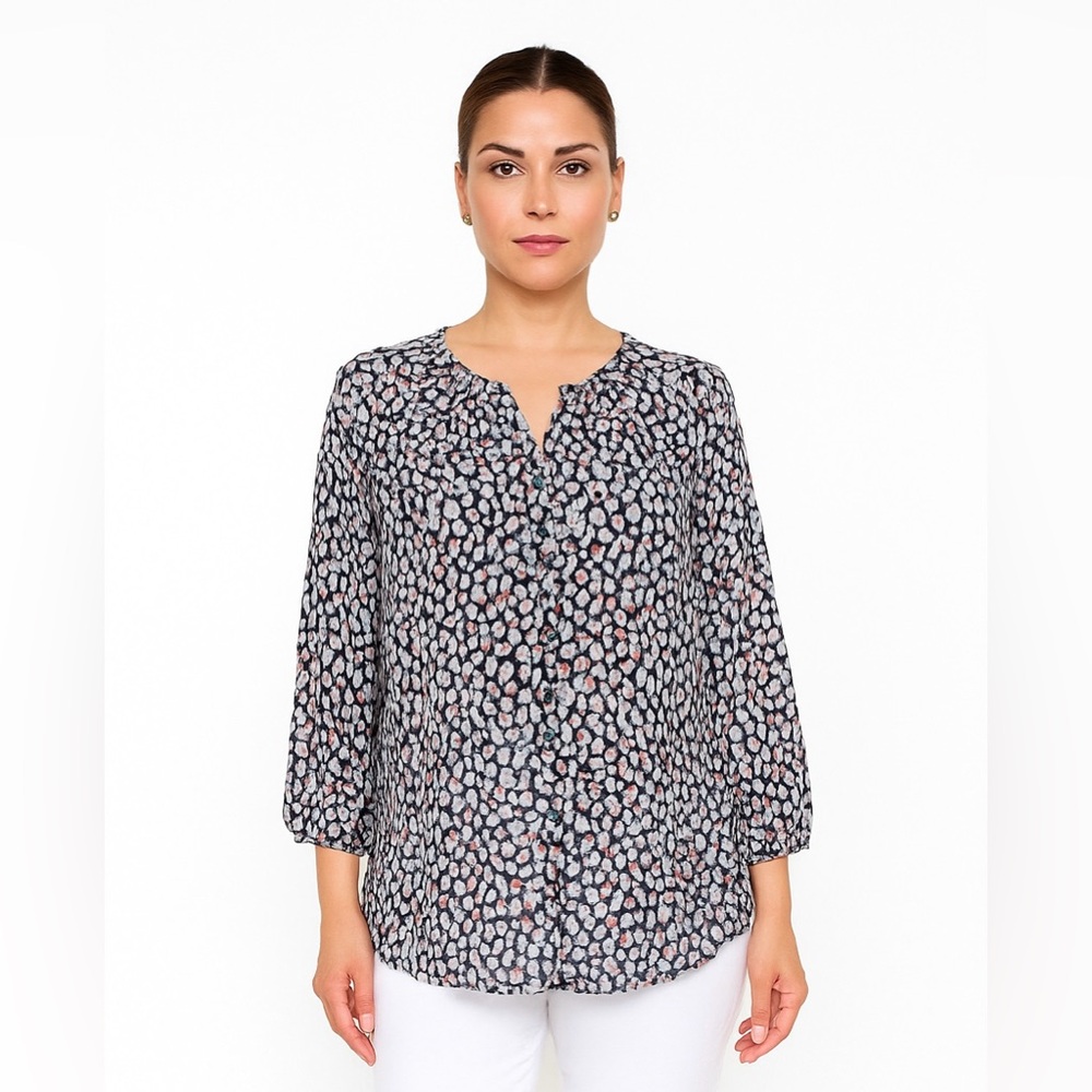 🆕 Reitmans | Blue and Pink Patterned Button Down Relaxed Fit Lightweight Blouse
